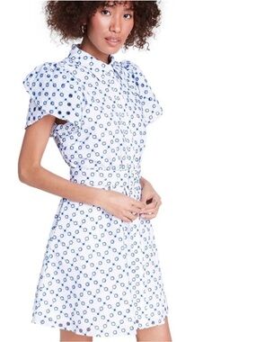 Alexis for Target White & Blue Eyelet Printed Puff-Sleeve Shirt Dress